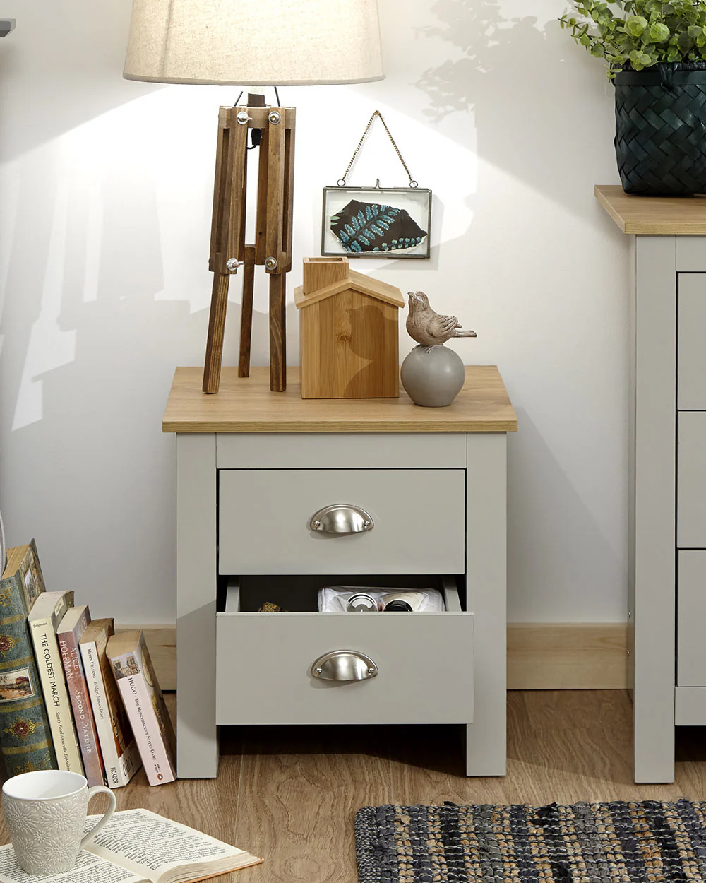 Lancaster 2 Drawer Bedside Table Grey - Image 2