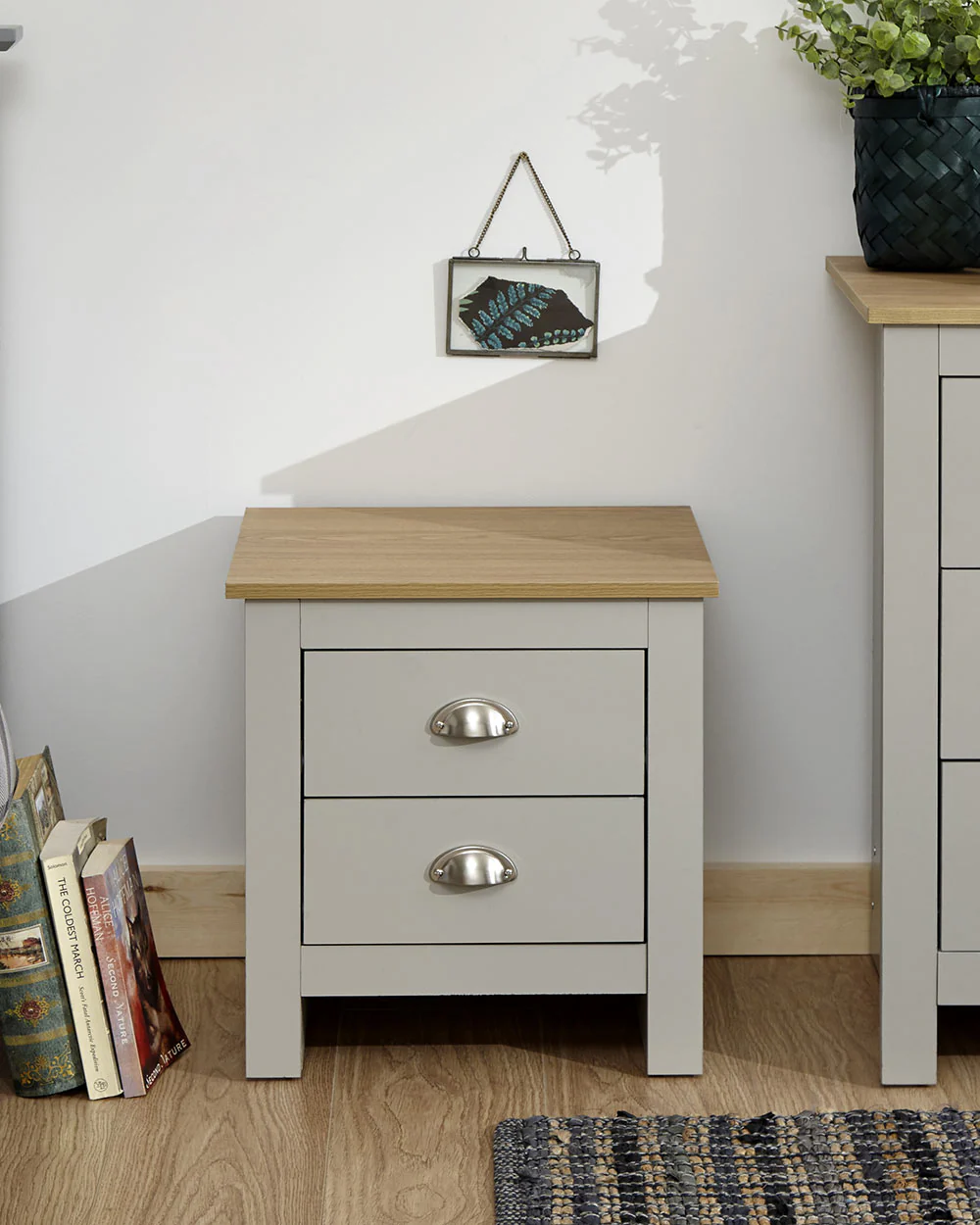 Lancaster 2 Drawer Bedside Table Grey - Image 3