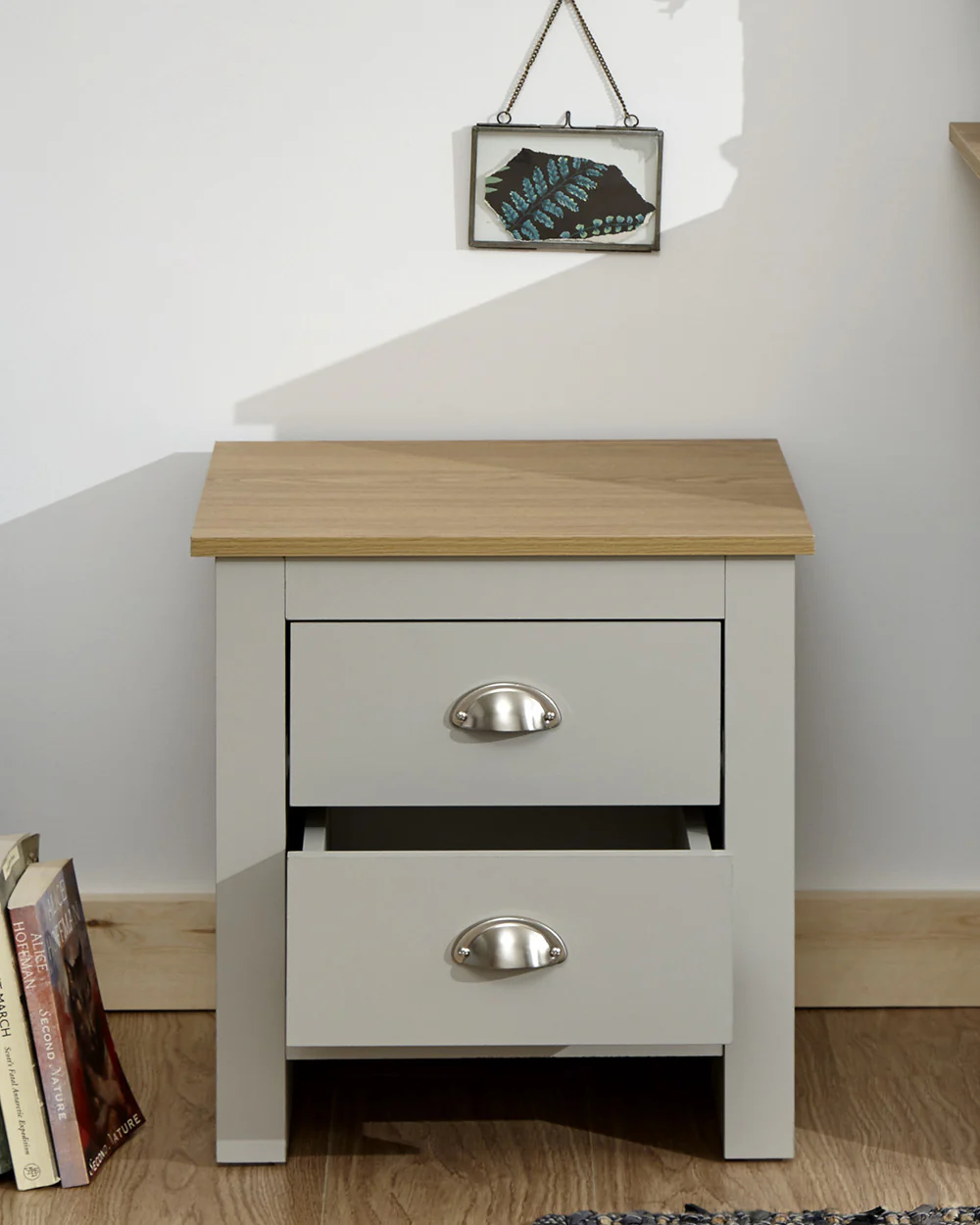 Lancaster 2 Drawer Bedside Table Grey - Image 4