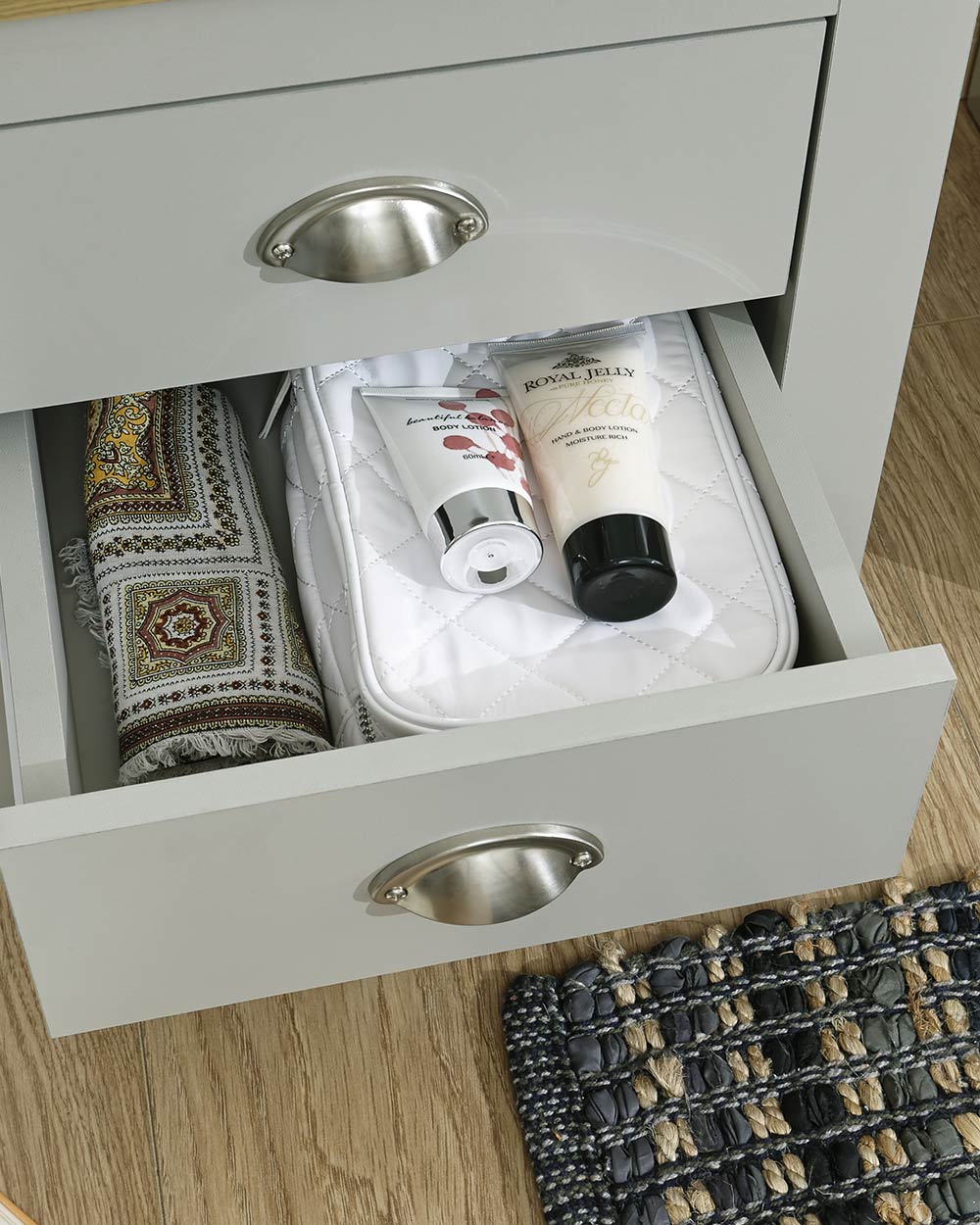 Lancaster 2 Drawer Bedside Table Grey - Image 6