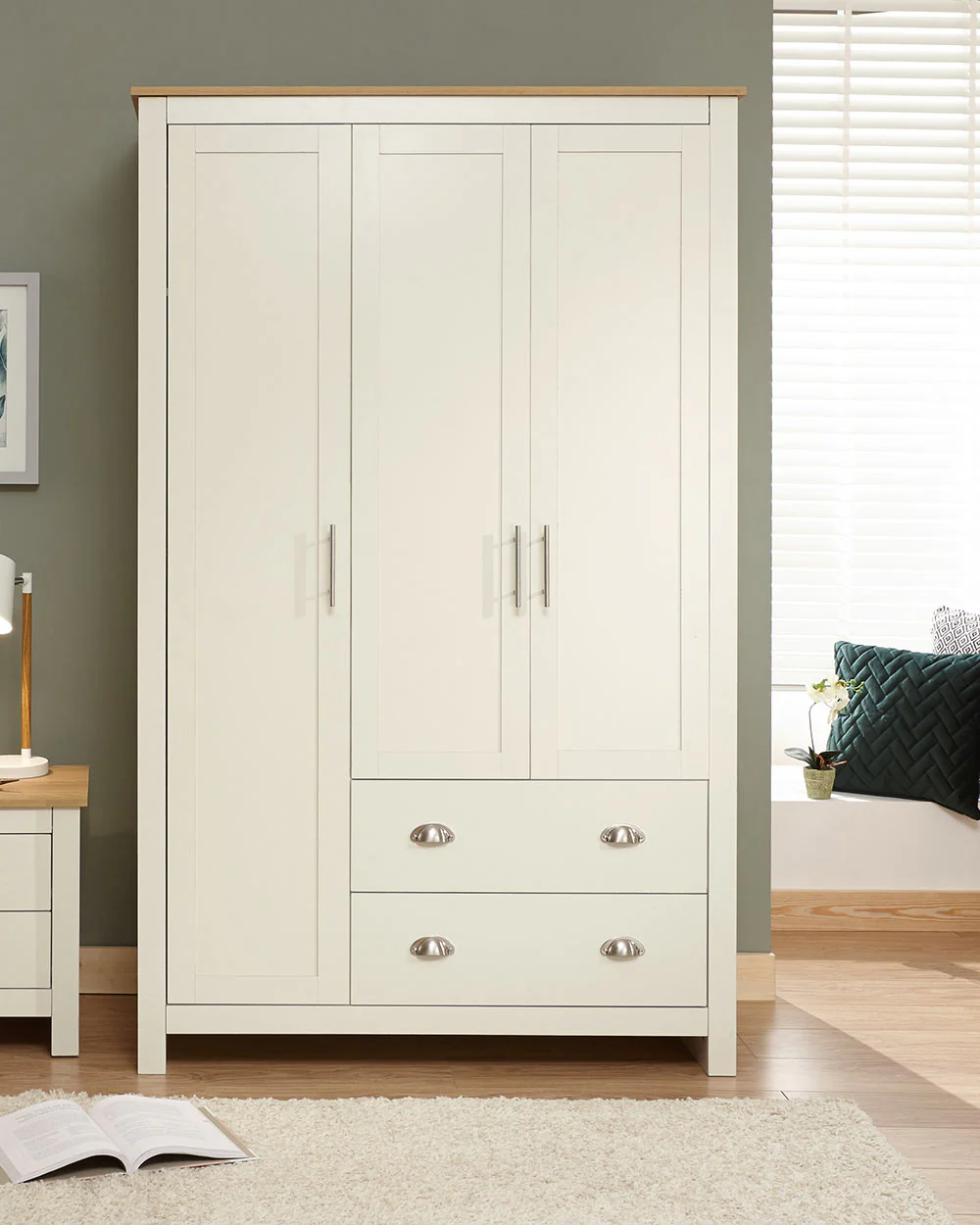 Lancaster 3 Door 2 Drawer Wardrobe Cream