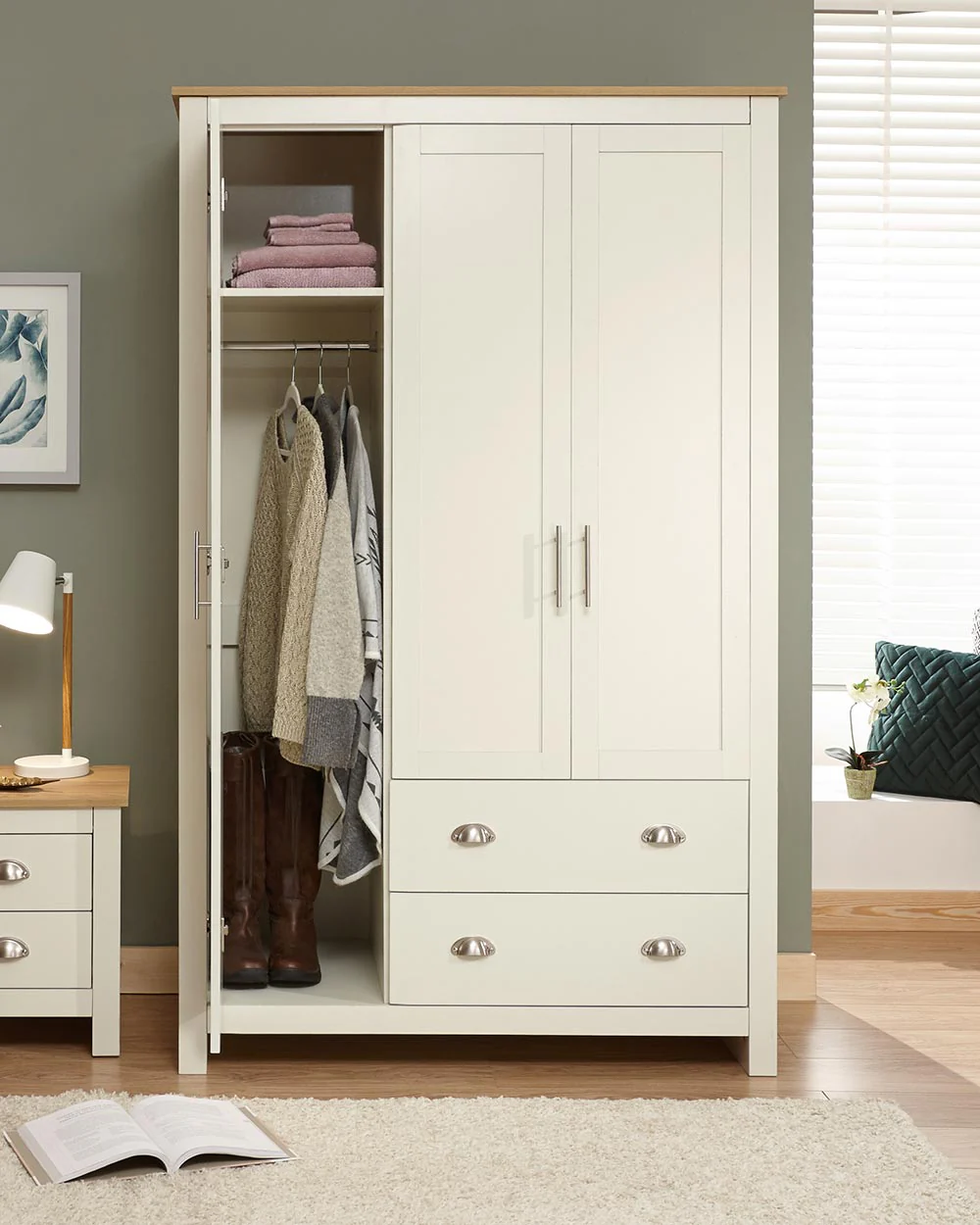 Lancaster 3 Door 2 Drawer Wardrobe Cream - Image 2