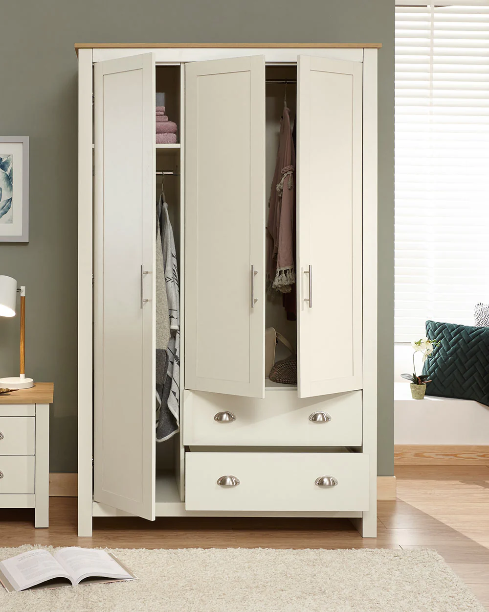 Lancaster 3 Door 2 Drawer Wardrobe Cream - Image 5