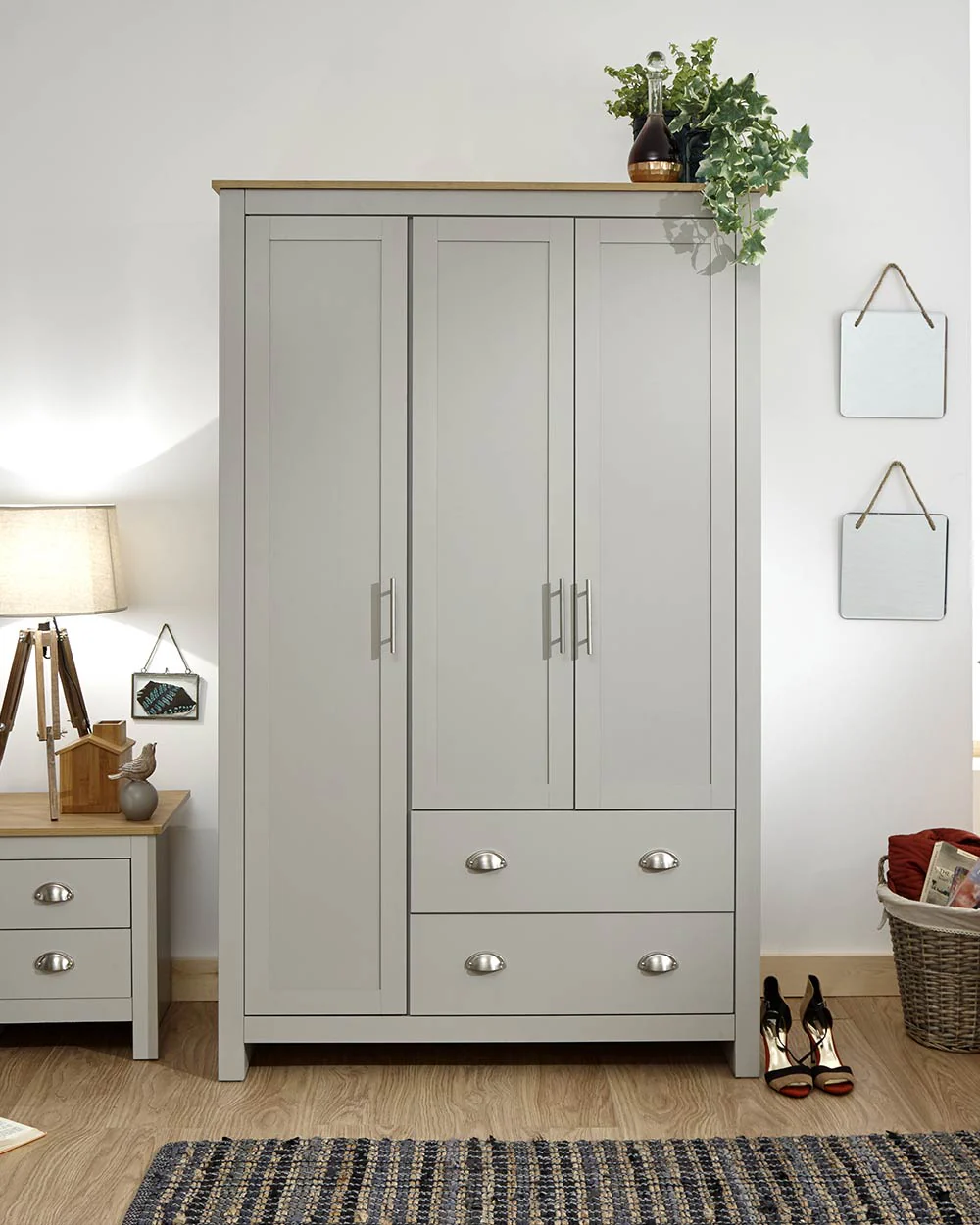 Lancaster 3 Door 2 Drawer Wardrobe Grey