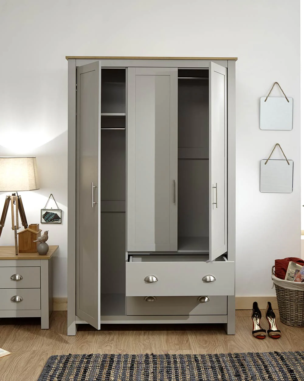 Lancaster 3 Door 2 Drawer Wardrobe Grey - Image 3