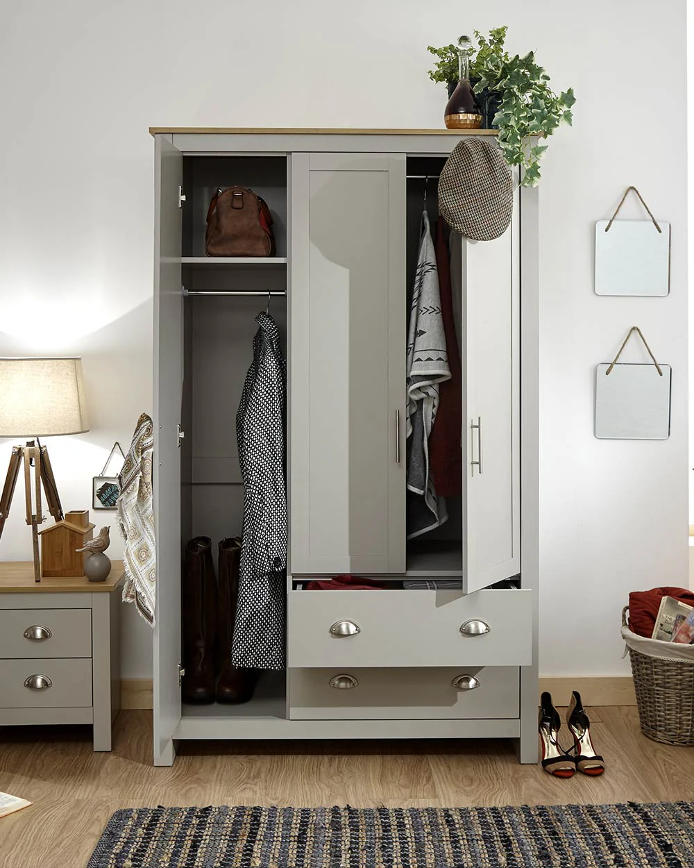 Lancaster 3 Door 2 Drawer Wardrobe Grey - Image 5