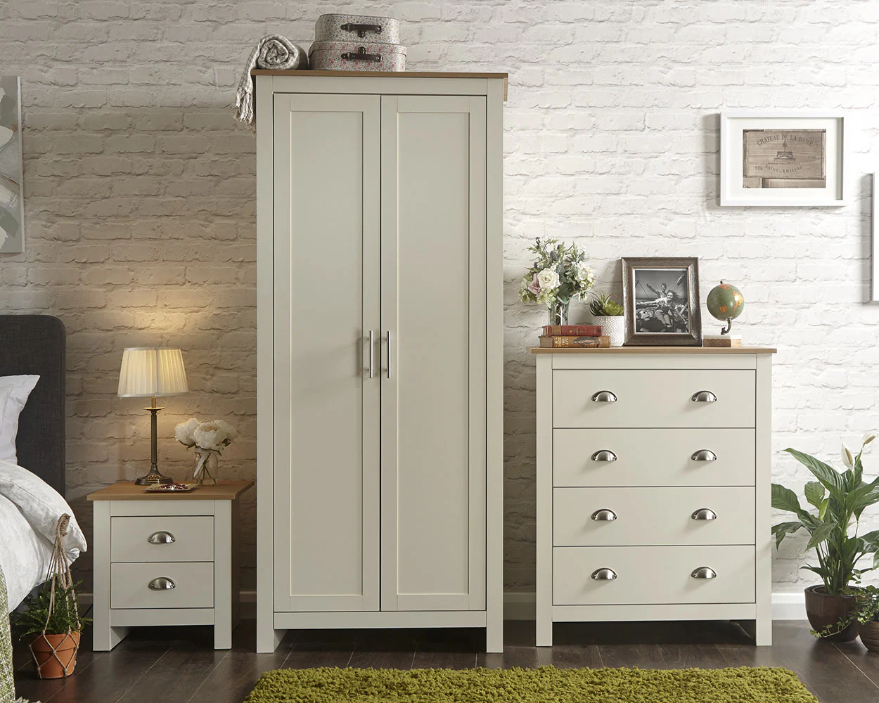 Lancaster 3 Piece Bedroom Furniture Set Cream
