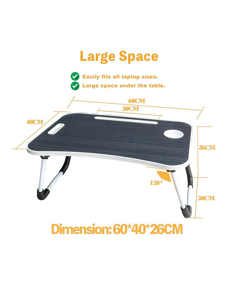 Laptop Desk Tray with Foldable Legs & Cup Slot Black - Image 3