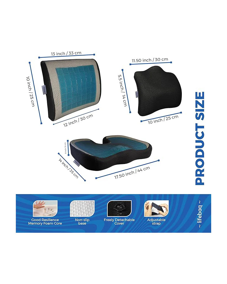Lifebaq Support Cushion Set For Coccyx Back Neck Black - Image 4