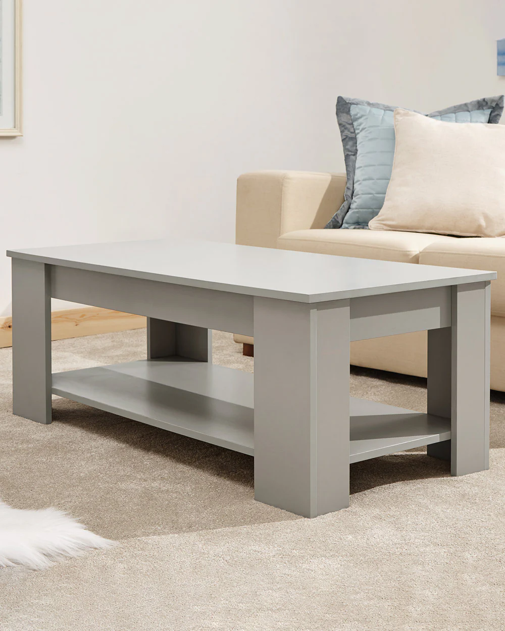 Lift Up Coffee Table Wooden Storage Modern Grey - Image 3
