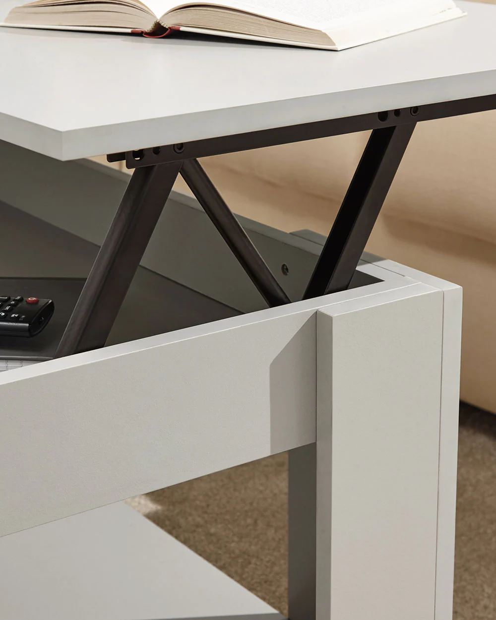 Lift Up Coffee Table Wooden Storage Modern Grey - Image 4