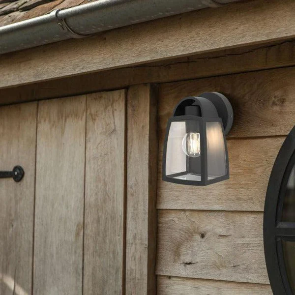 Lutec Kelsey IP44 Outdoor Wall Light Black Clear Glass - Image 2