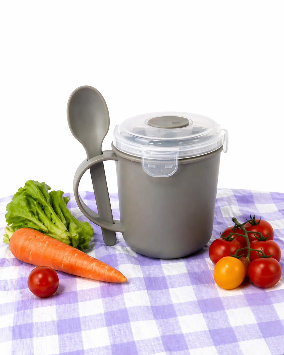 Microwavable Soup Mug With Spoon Grey
