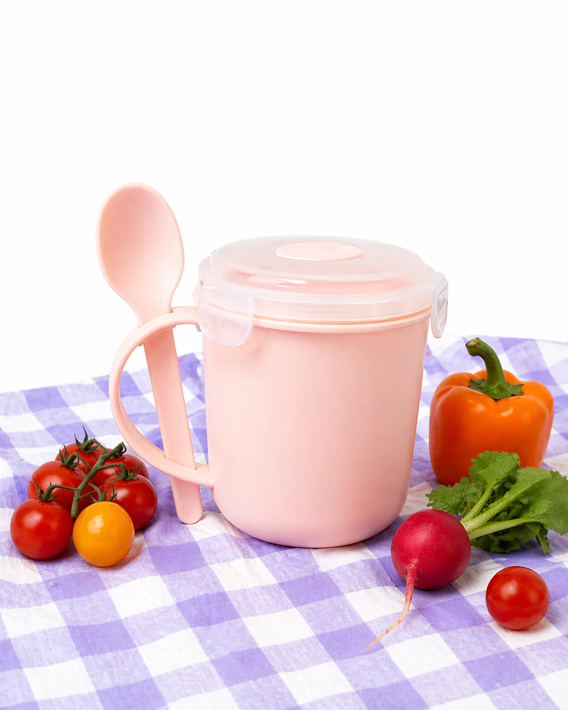 Microwavable Soup Mug With Spoon Pink