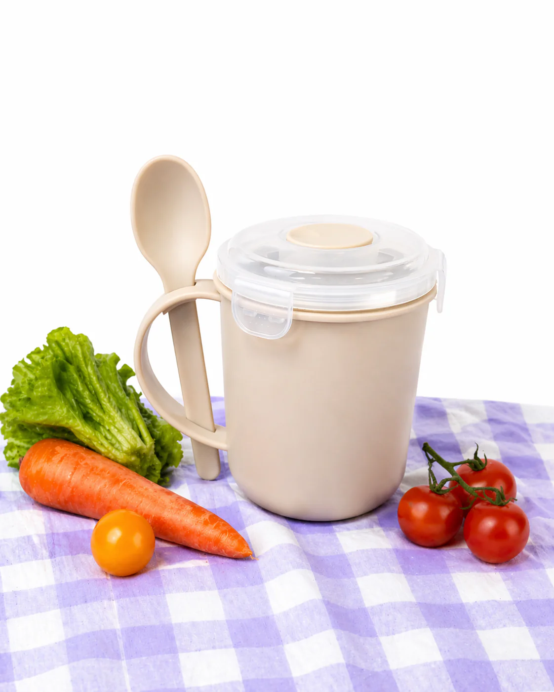 Microwavable Soup Mug With Spoon Taupe