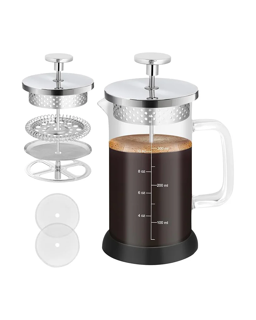 Mini French Press Coffee Maker 12oz Stainless Steel Glass - Image 2