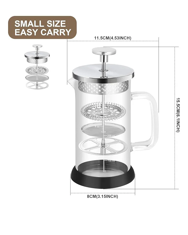 Mini French Press Coffee Maker 12oz Stainless Steel Glass - Image 3