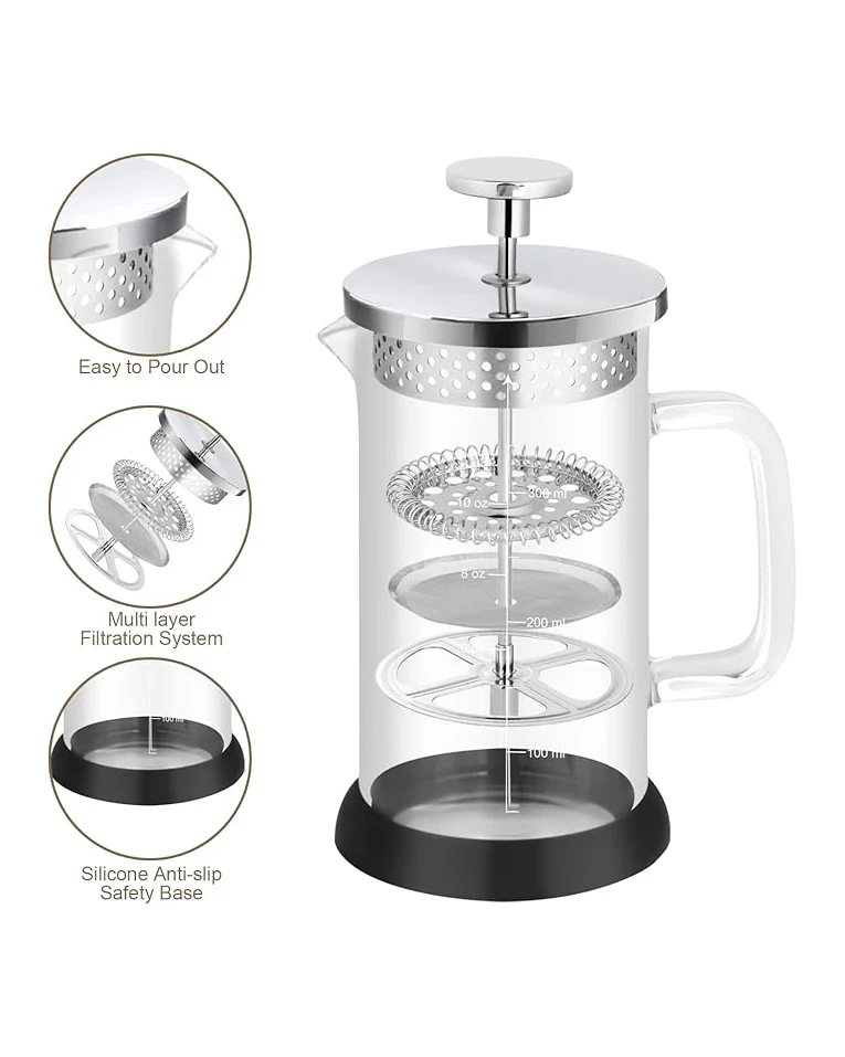 Mini French Press Coffee Maker 12oz Stainless Steel Glass - Image 4