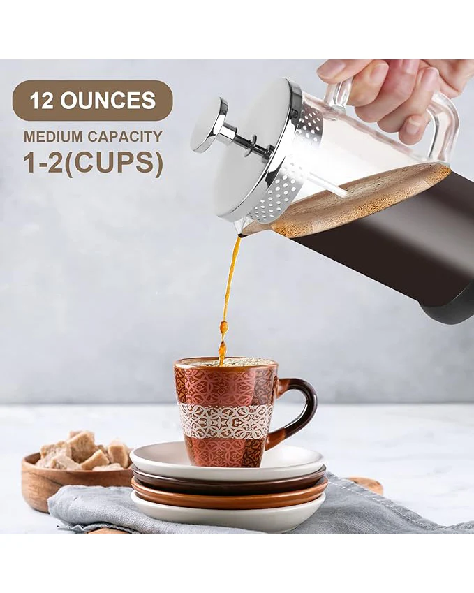Mini French Press Coffee Maker 12oz Stainless Steel Glass - Image 5
