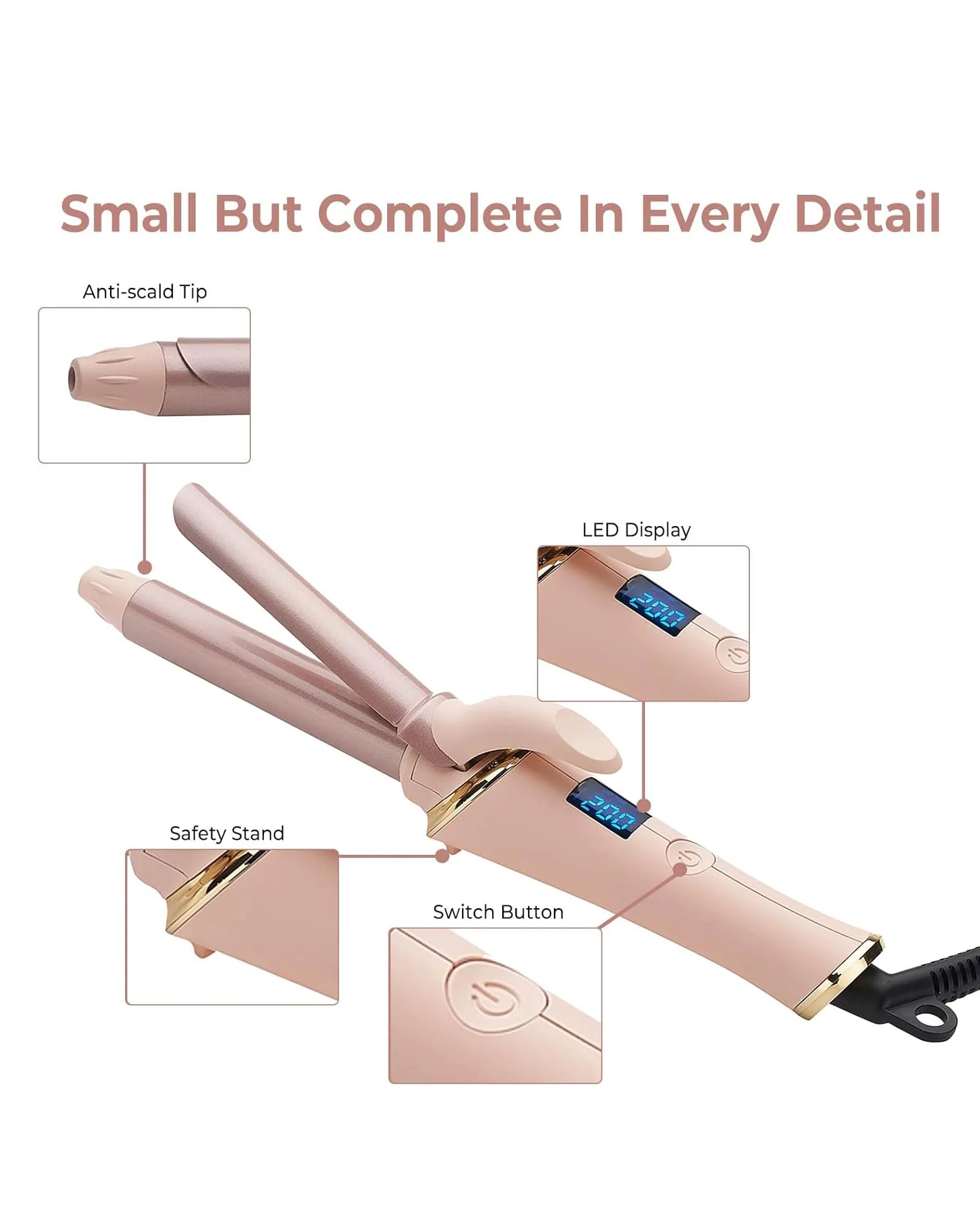 Mini Travel Curling Tongs 19mm Adjustable Temperature Pink - Image 3