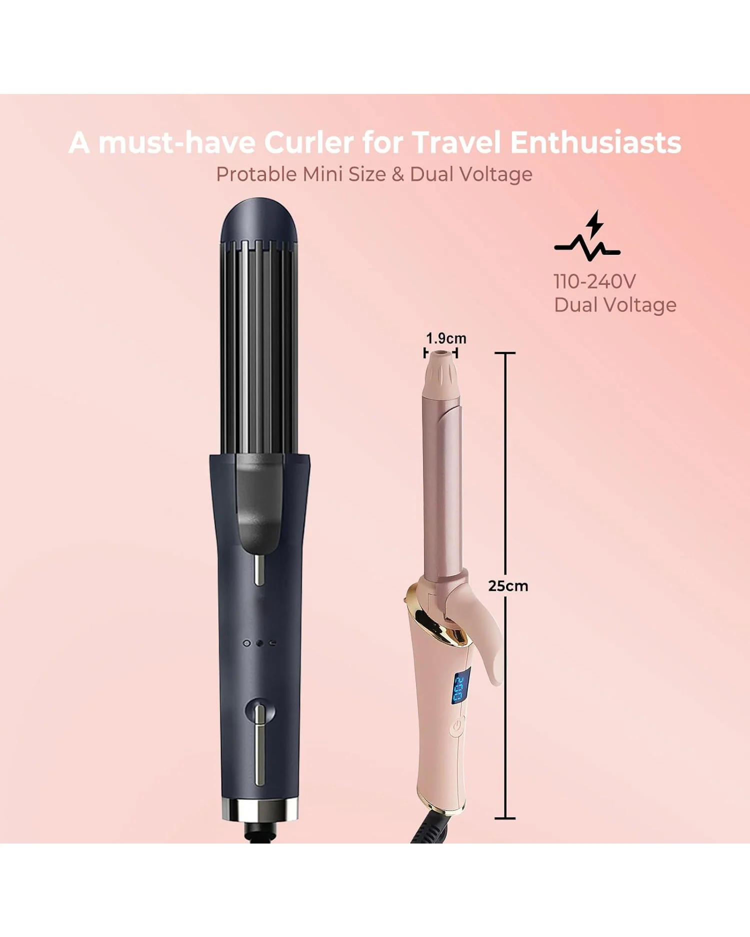 Mini Travel Curling Tongs 19mm Adjustable Temperature Pink - Image 6