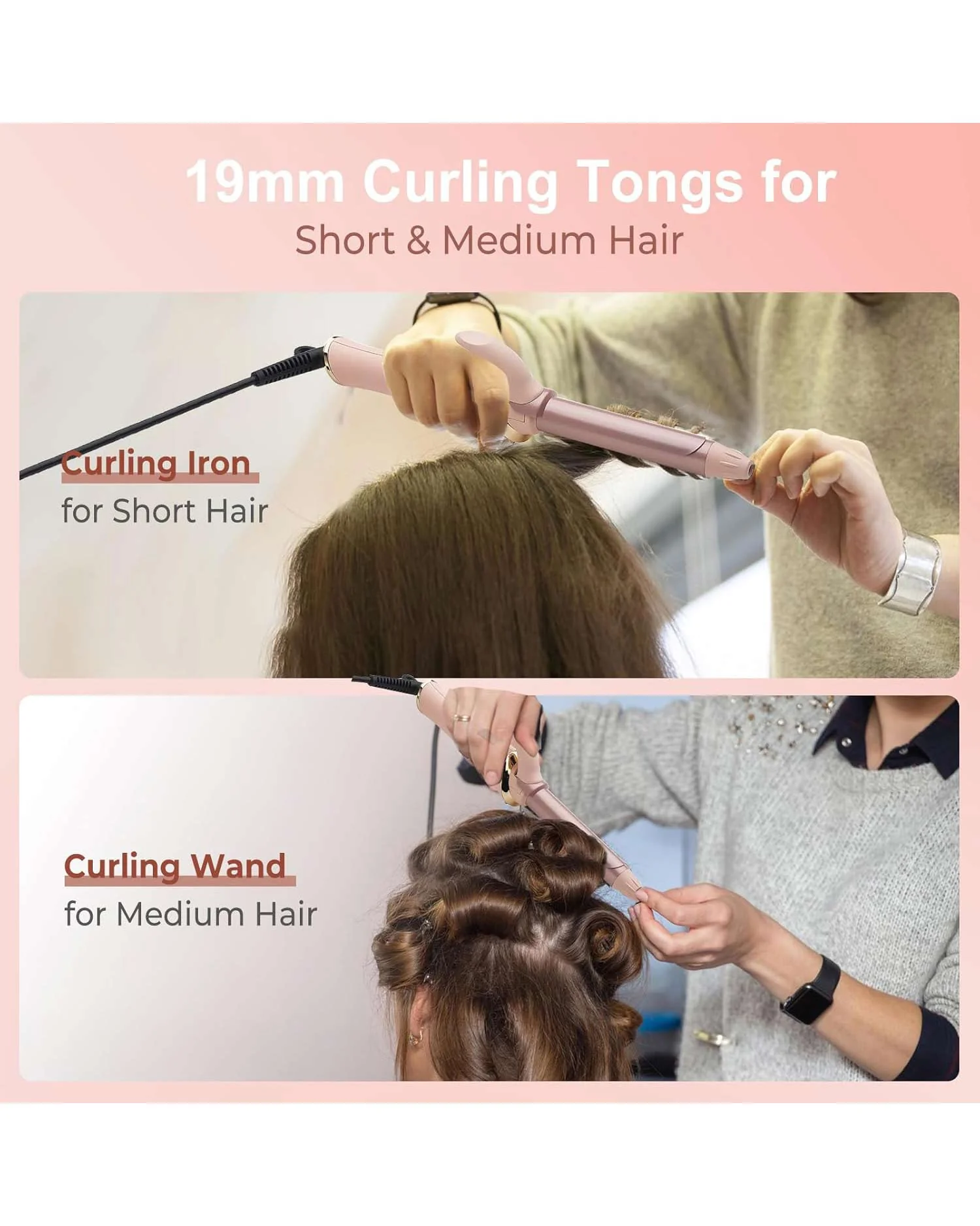 Mini Travel Curling Tongs 19mm Adjustable Temperature Pink - Image 7