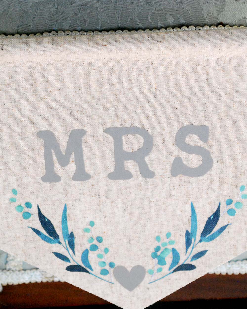 Mr & Mrs Wedding Chair Signs Leaf Print - Image 3