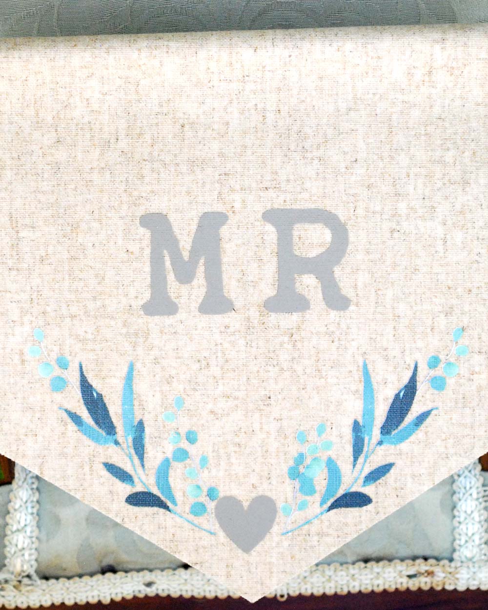 Mr & Mrs Wedding Chair Signs Leaf Print - Image 4