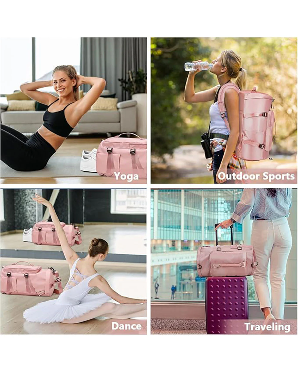 Multi Functional Gym Travel Bag Pink Rucksack Holdall - Image 2