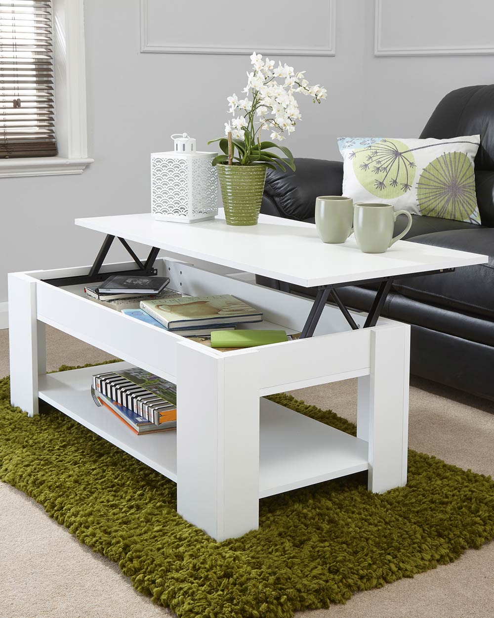 Lift Up Coffee Table Wooden Modern White - Image 3