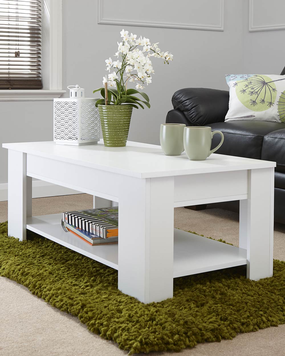 Lift Up Coffee Table Wooden Modern White - Image 4