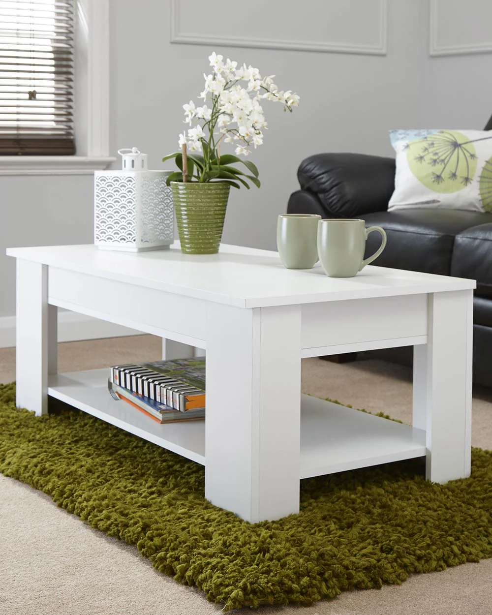 Lift Up Coffee Table Wooden Modern White - Image 6