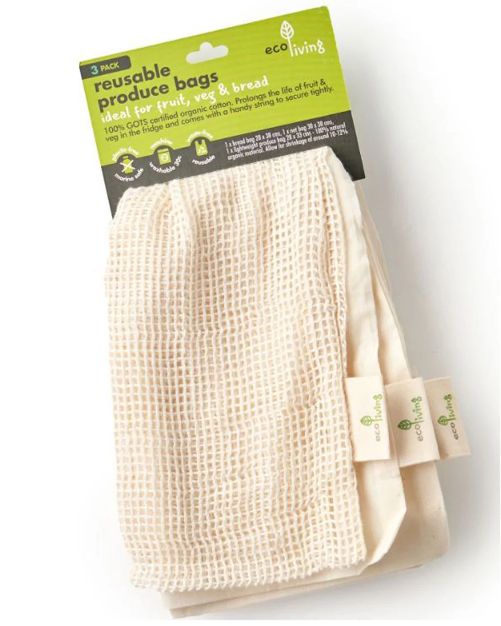 Organic Produce Food Bags Shopping Set Of 3