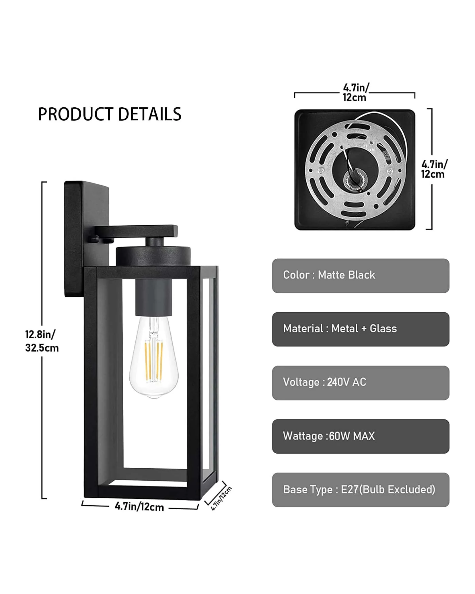 Outdoor Wall Lights Exterior Light Fixture IP44 2Pk Black - Image 3