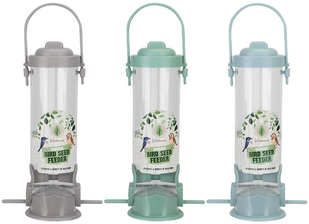 Plastic Hanging Bird Seed Feeder Blue Green Grey  23cm