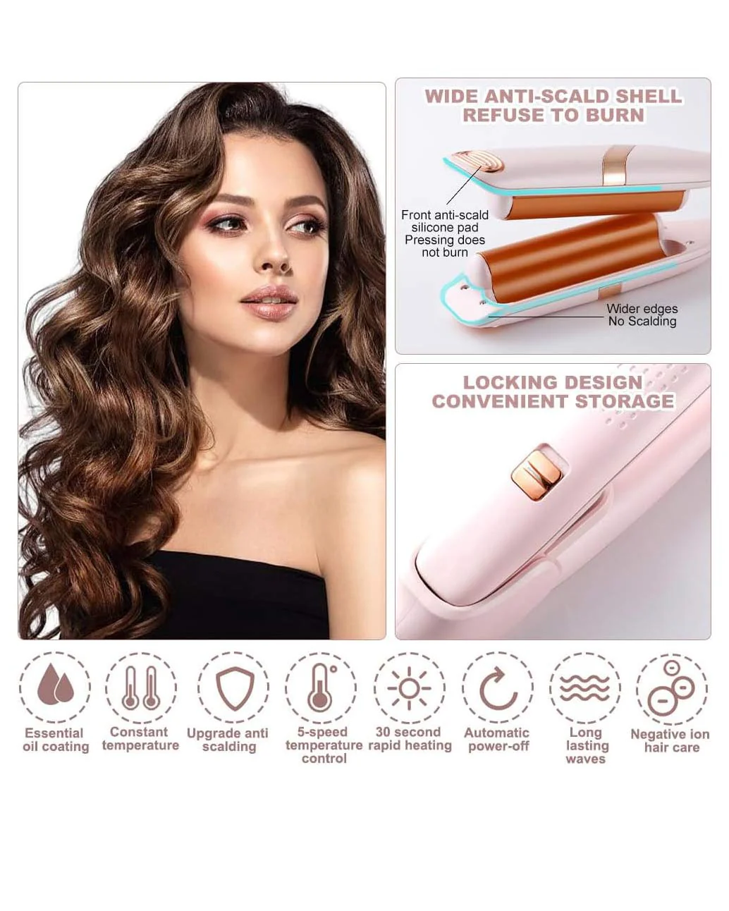Professional Crimping Iron 32mm Wave Pink - Image 3