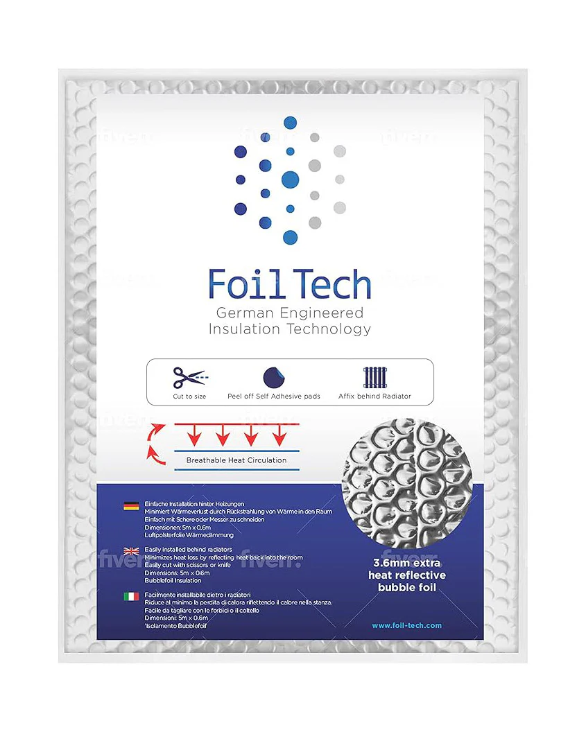 3.6mm Heat Reflective Bubble Foil Radiator Insulation Extra Thick ‎500 x 60cm