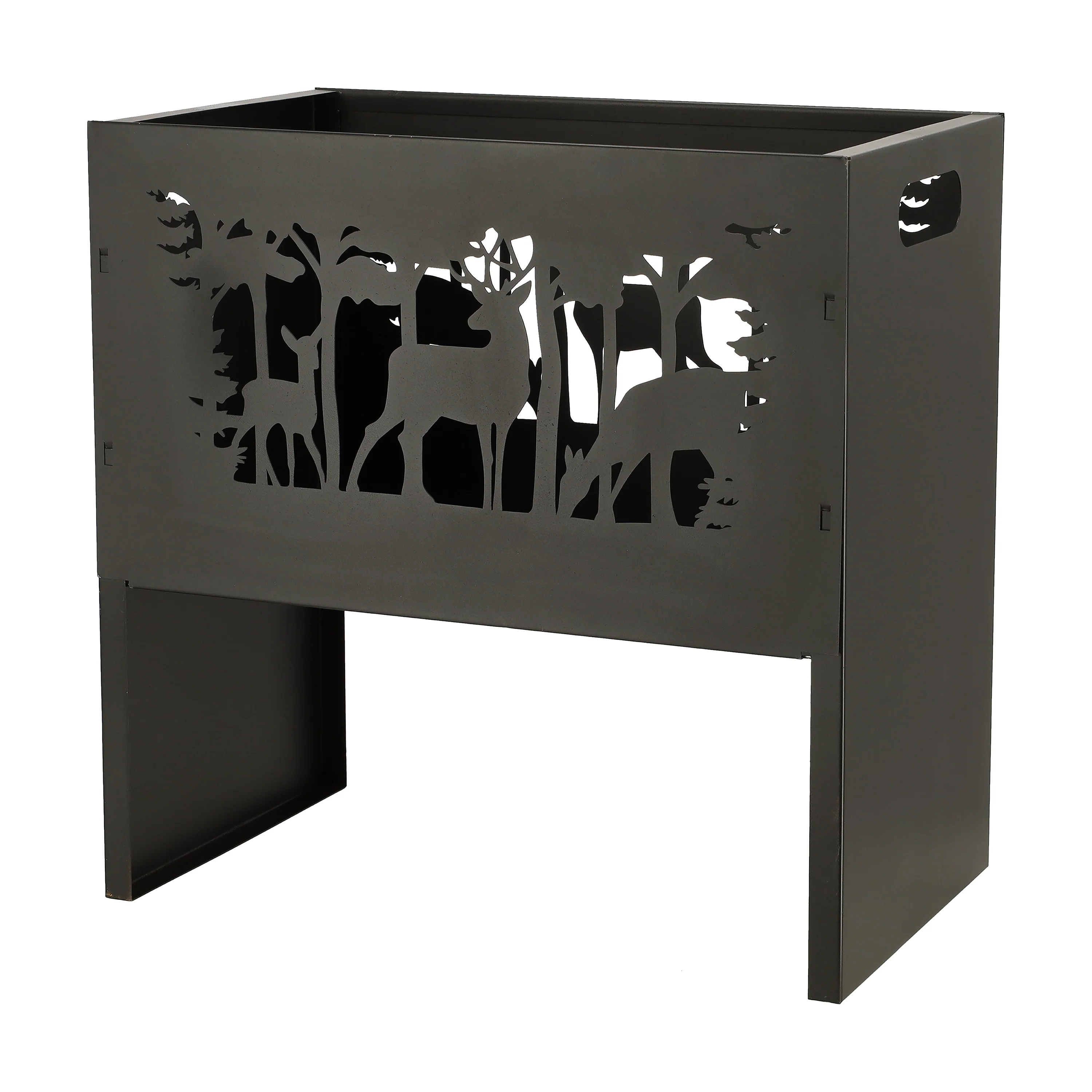 Rectangle Deer Fire Basket Black