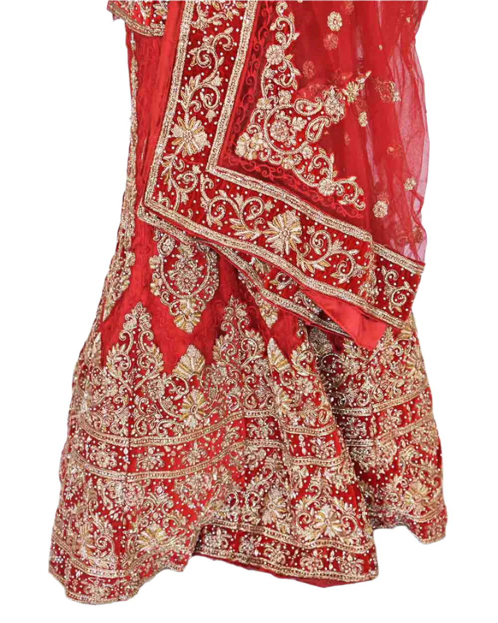 Red 3 Piece Bridal Peplum Lehenga Dupatta Size 12-14 - Image 12