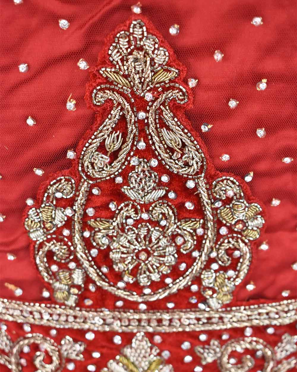 Red 3 Piece Bridal Peplum Lehenga Dupatta Size 12-14 - Image 16