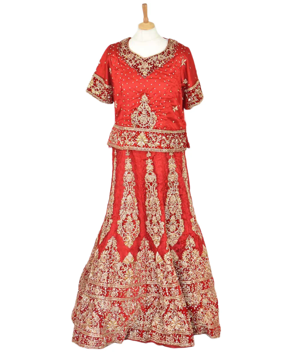 Red 3 Piece Bridal Peplum Lehenga Dupatta Size 12-14 - Image 4
