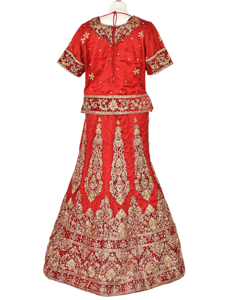 Red 3 Piece Bridal Peplum Lehenga Dupatta Size 12-14 - Image 5