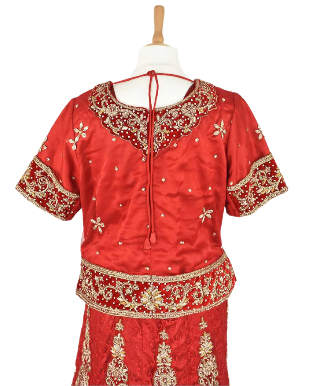 Red 3 Piece Bridal Peplum Lehenga Dupatta Size 12-14 - Image 7