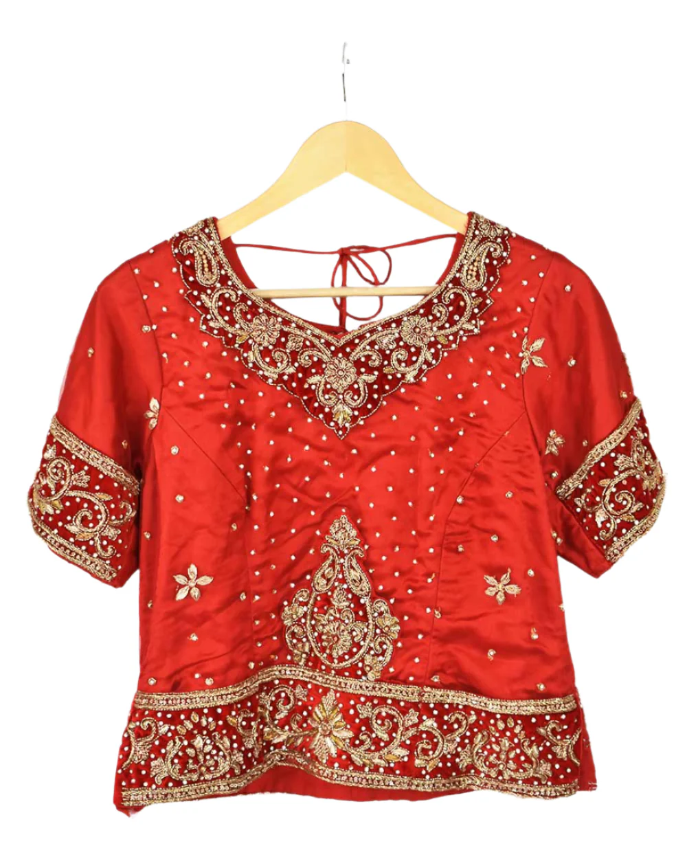 Red 3 Piece Bridal Peplum Lehenga Dupatta Size 12-14 - Image 8