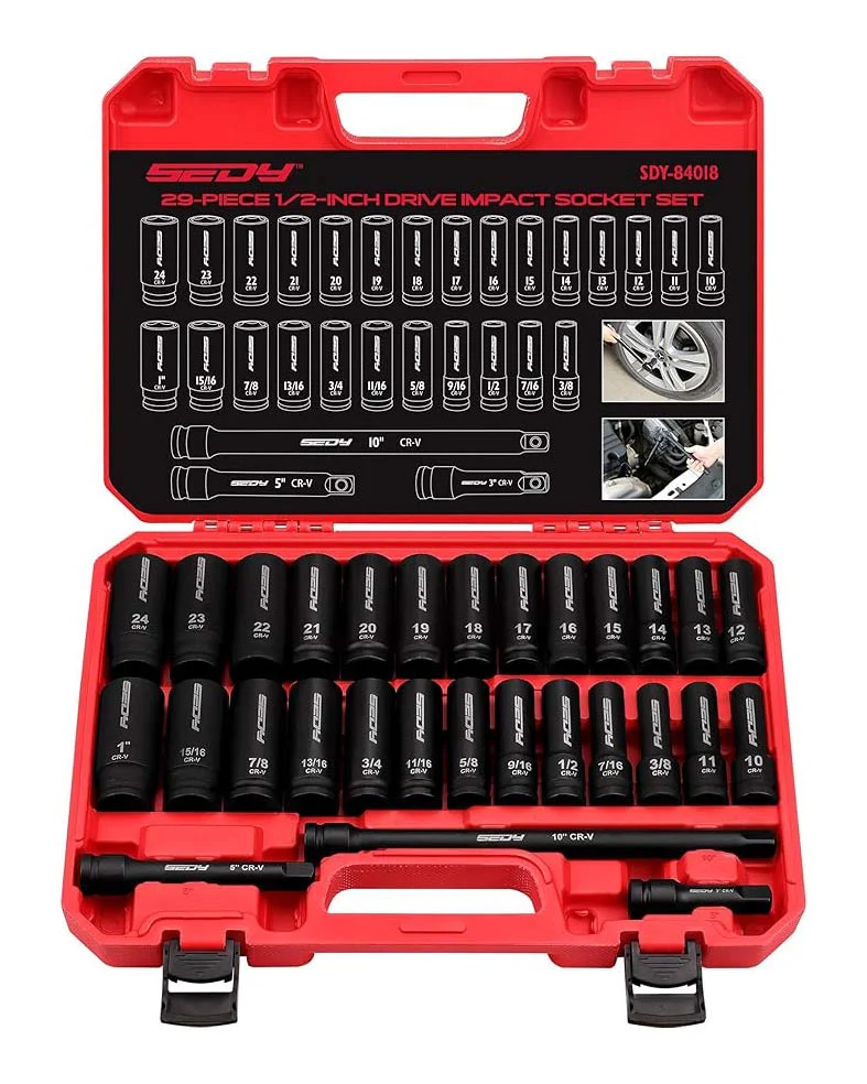 SEDY 29 Piece 1/2" Drive Impact Socket Set 3/8 to 1 inch - Image 3