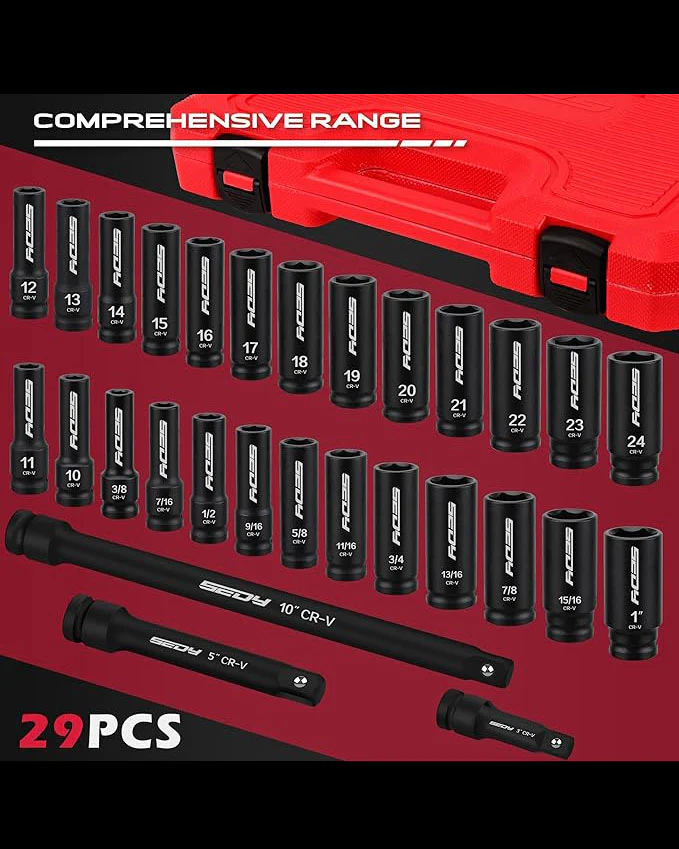 SEDY 29 Piece 1/2" Drive Impact Socket Set 3/8 to 1 inch - Image 6