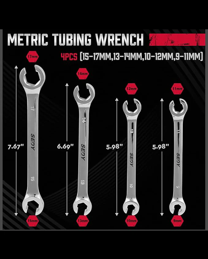 SEDY 4 Piece Set Metric Tubing Wrench with Case - Image 4