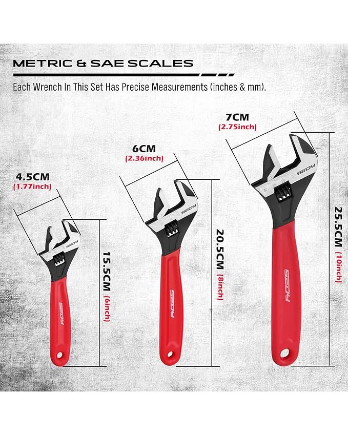 SEDY Adjustable Wrench Set Pipe Spanner: 6" 8" 10" - Image 5