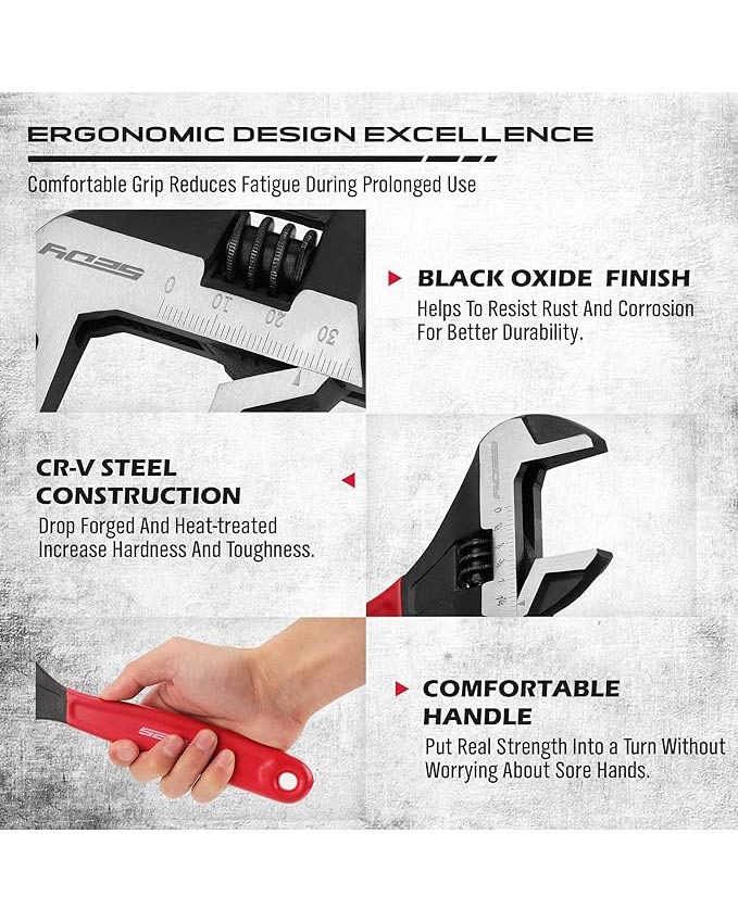 SEDY Adjustable Wrench Set Pipe Spanner: 6" 8" 10" - Image 6