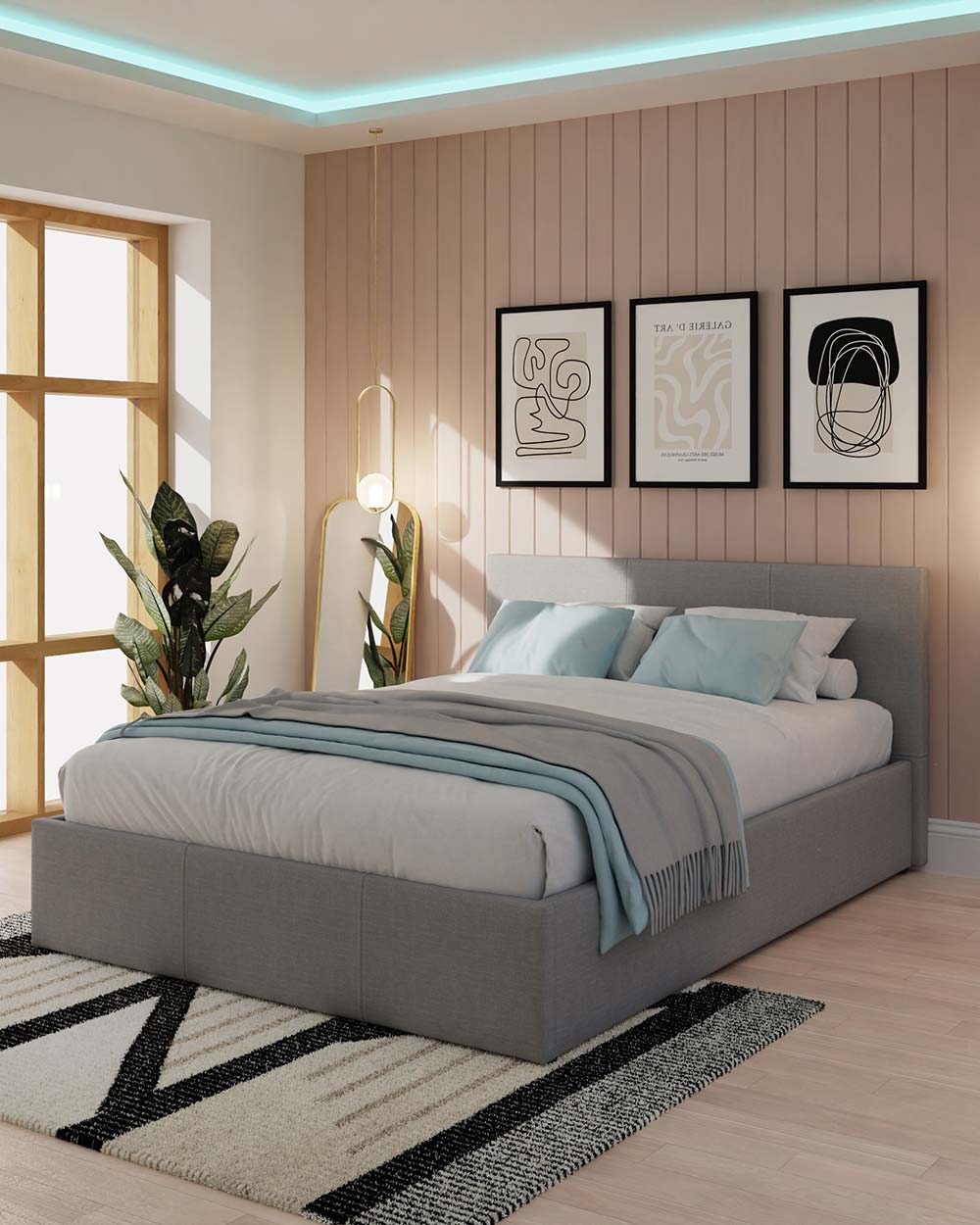 Side Lift Ottoman Double Bed Grey Hopsack 135cm